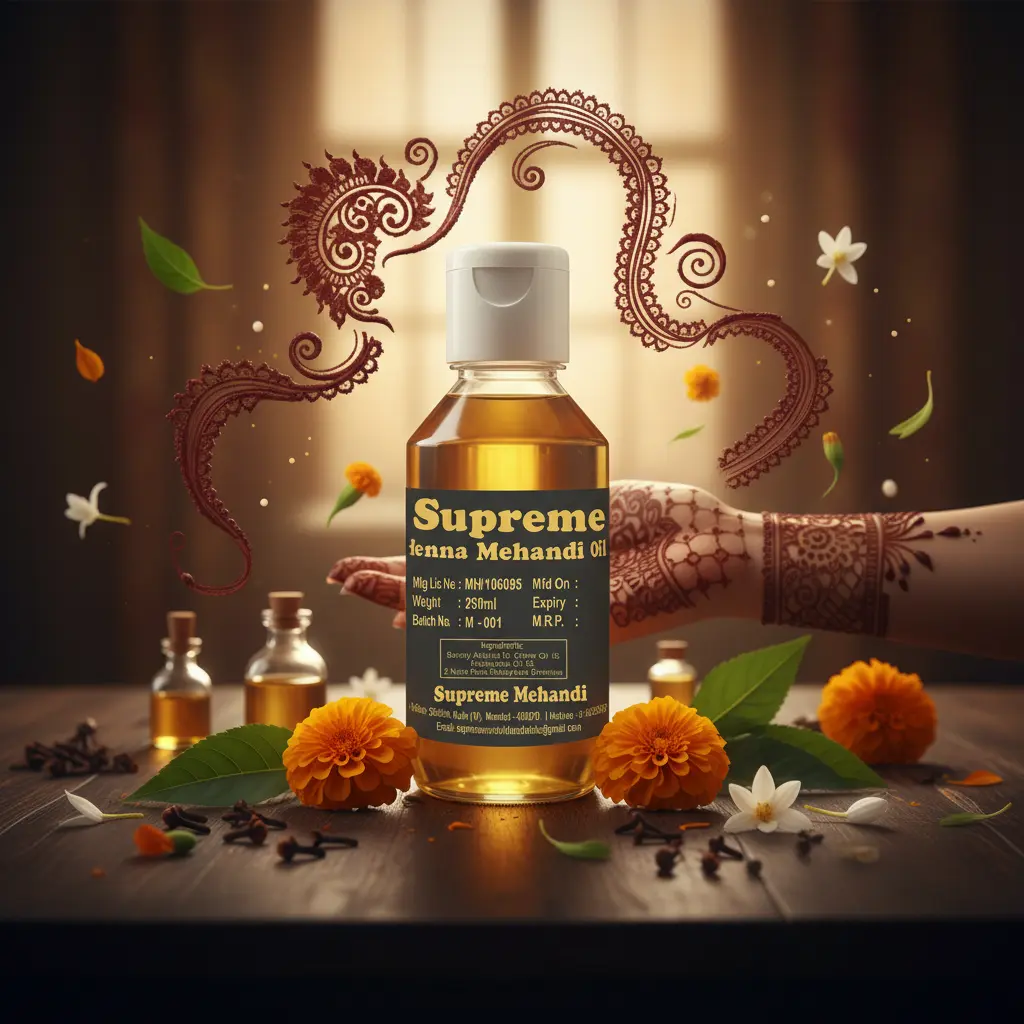 Supreme Henna Mehndi Oil – Natural Dark Color Enhancer for Mehndi | Long Lasting Stain Booster