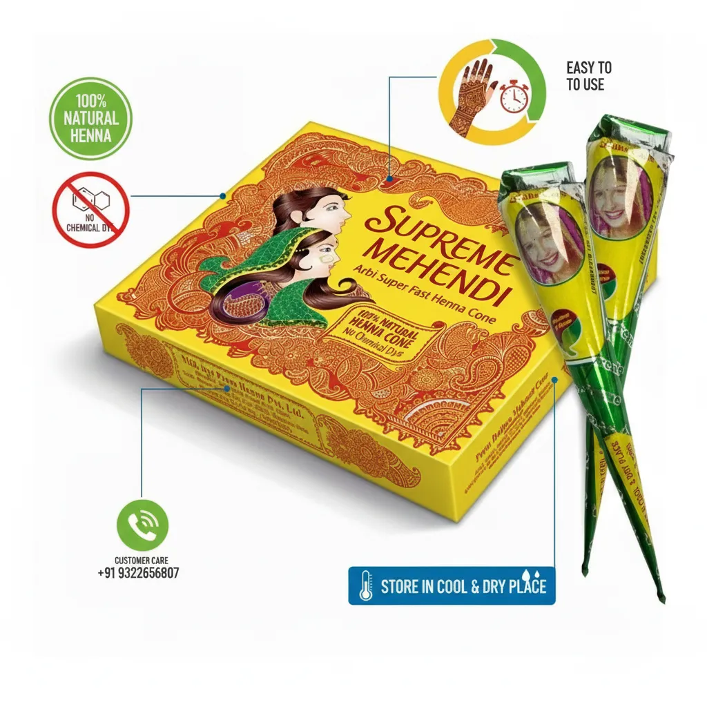 Supreme Mehendi Henna Cone | 100% Natural | Dark Color | Ready to Use - Image 3