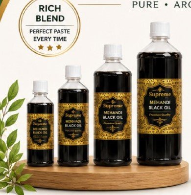 Supreme Mehandi Black Oil – Pure Aromatic Rich Blend Oil for Henna Paste Mixing